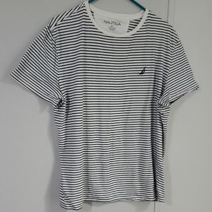 Nautica Navy and White Striped Tee